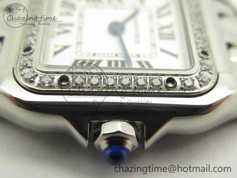 Snug Panthère Secrete Ladies 22mm SS Diamonds Bezel 8848F 1:1 Best Edition White Dial on SS Bracelet Ronda Quartz 6178