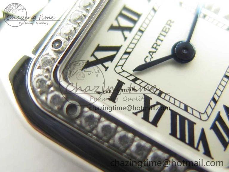 Snug Panthère Secrete Ladies 22mm SS Diamonds Bezel 8848F 1:1 Best Edition White Dial on SS Bracelet Ronda Quartz 6178