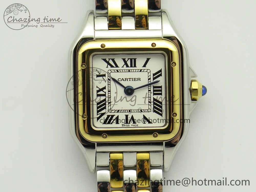 Stylish Panthère Secrete Ladies 22mm SS YG 8848F 1:1 Best Edition White Dial on SS YG Bracelet Ronda Quartz 6140