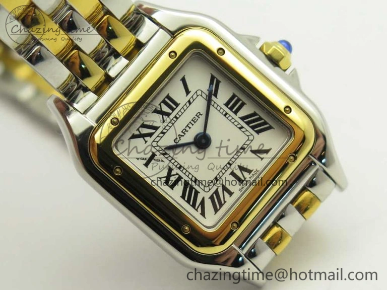 Stylish Panthère Secrete Ladies 22mm SS YG 8848F 1:1 Best Edition White Dial on SS YG Bracelet Ronda Quartz 6140