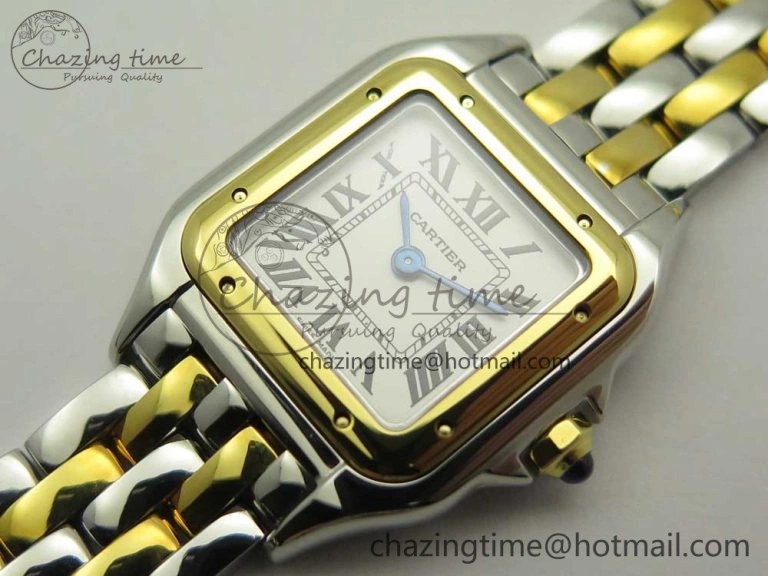Stylish Panthère Secrete Ladies 22mm SS YG 8848F 1:1 Best Edition White Dial on SS YG Bracelet Ronda Quartz 6140