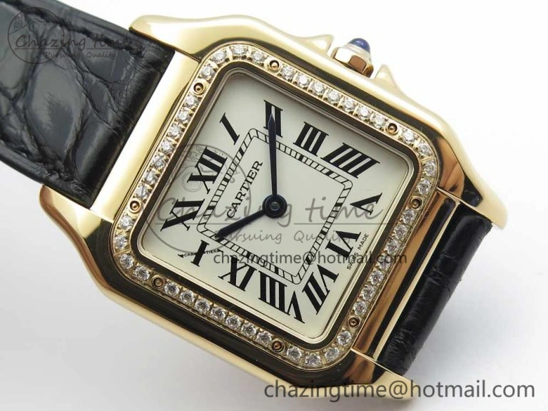 Panthère Secrete Ladies 27mm RG 8848F 1:1 Best Edition White Dial Diamonds Bezel on Black Croco Strap Ronda Quartz Lightweight 10618