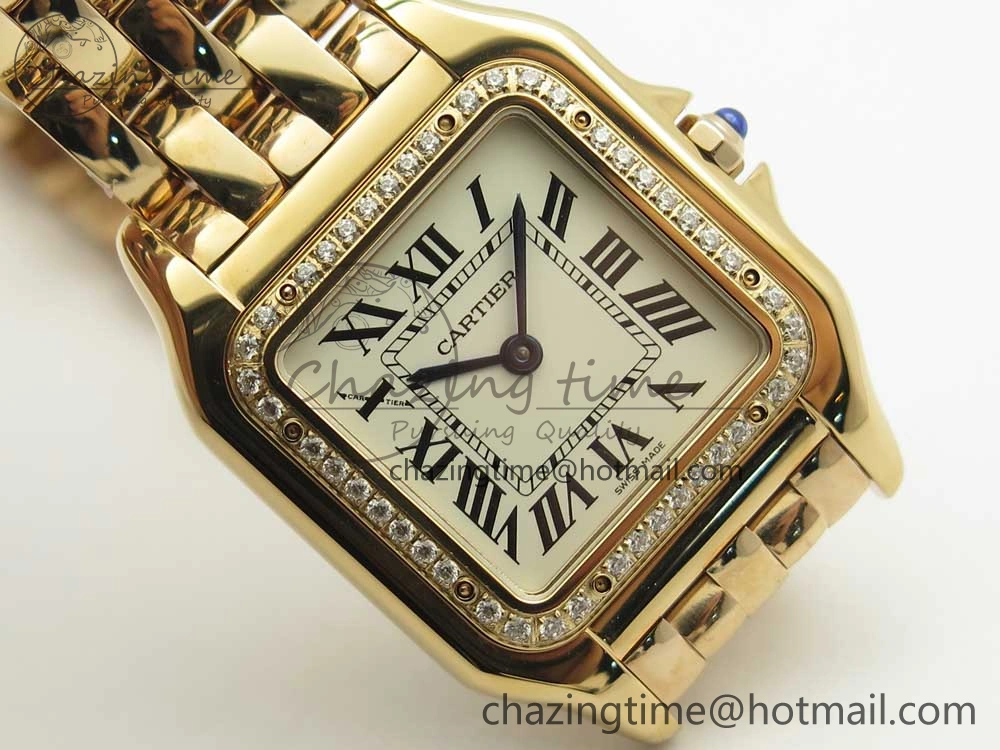 Minimalist Panthère Secrete Ladies 27mm RG 8848F 1:1 Best Edition White Dial Diamonds Bezel on RG Bracelet Ronda Quartz 6138