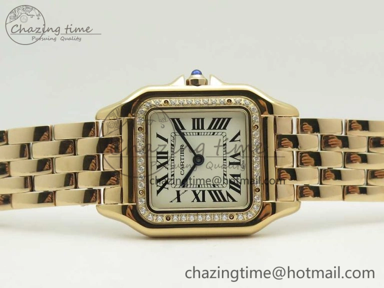 Minimalist Panthère Secrete Ladies 27mm RG 8848F 1:1 Best Edition White Dial Diamonds Bezel on RG Bracelet Ronda Quartz 6138