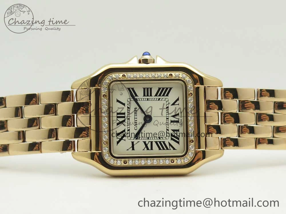 Minimalist Panthère Secrete Ladies 27mm RG 8848F 1:1 Best Edition White Dial Diamonds Bezel on RG Bracelet Ronda Quartz 6138