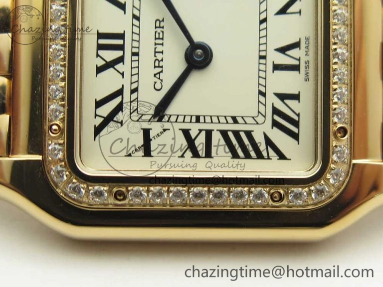 Minimalist Panthère Secrete Ladies 27mm RG 8848F 1:1 Best Edition White Dial Diamonds Bezel on RG Bracelet Ronda Quartz 6138