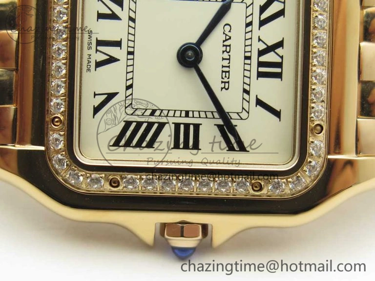 Minimalist Panthère Secrete Ladies 27mm RG 8848F 1:1 Best Edition White Dial Diamonds Bezel on RG Bracelet Ronda Quartz 6138
