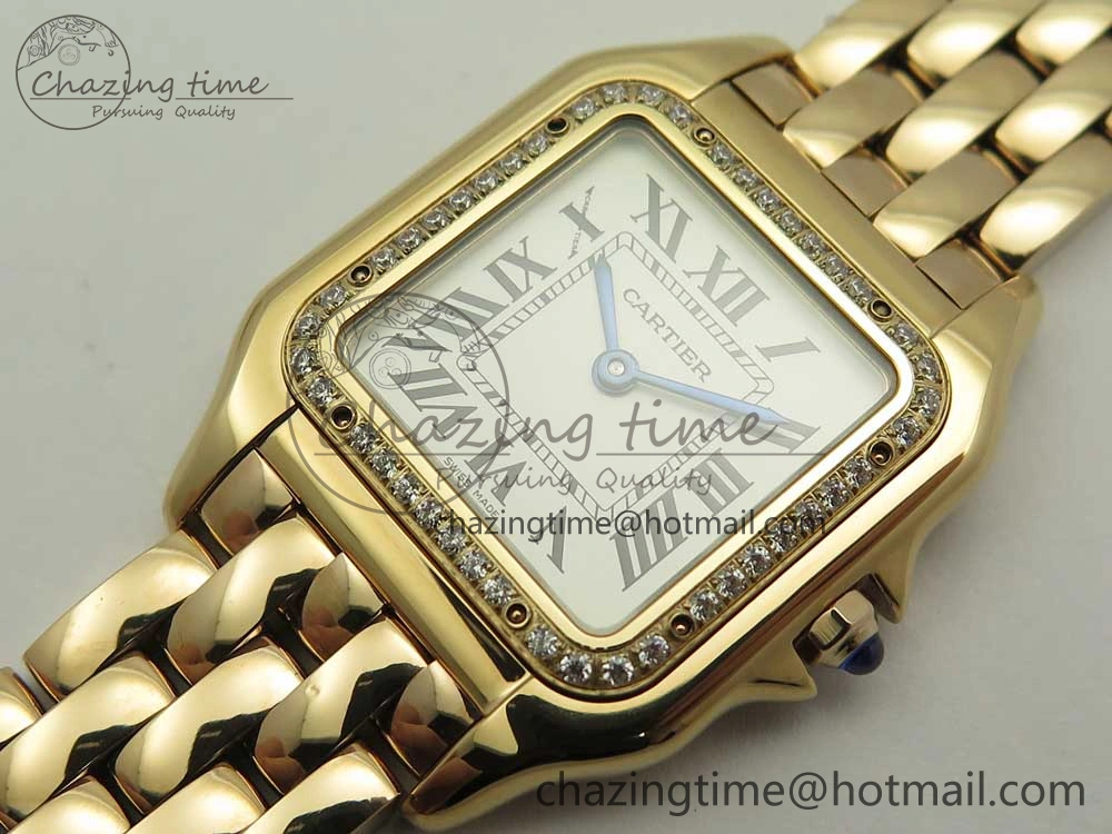 Minimalist Panthère Secrete Ladies 27mm RG 8848F 1:1 Best Edition White Dial Diamonds Bezel on RG Bracelet Ronda Quartz 6138