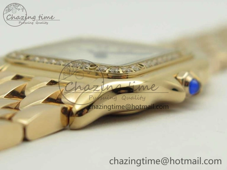 Minimalist Panthère Secrete Ladies 27mm RG 8848F 1:1 Best Edition White Dial Diamonds Bezel on RG Bracelet Ronda Quartz 6138