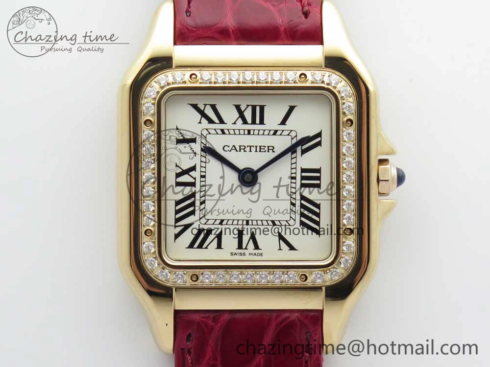 Panthère Secrete Ladies 27mm RG 8848F 1:1 Best Edition White Dial Diamonds Bezel on Red Croco Strap Ronda Quartz Stretchable 10616