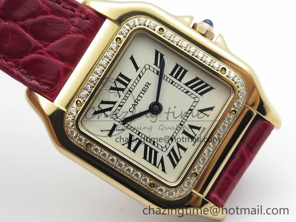 Panthère Secrete Ladies 27mm RG 8848F 1:1 Best Edition White Dial Diamonds Bezel on Red Croco Strap Ronda Quartz Stretchable 10616