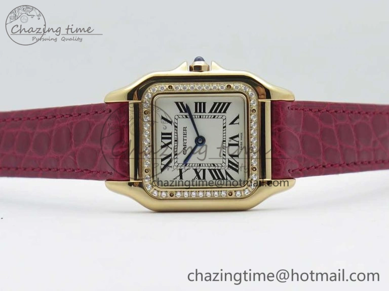 Panthère Secrete Ladies 27mm RG 8848F 1:1 Best Edition White Dial Diamonds Bezel on Red Croco Strap Ronda Quartz Stretchable 10616