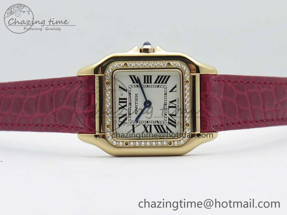 Panthère Secrete Ladies 27mm RG 8848F 1:1 Best Edition White Dial Diamonds Bezel on Red Croco Strap Ronda Quartz Stretchable 10616