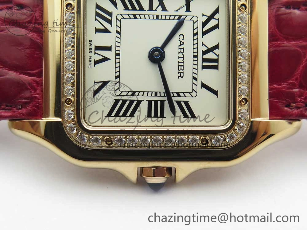 Panthère Secrete Ladies 27mm RG 8848F 1:1 Best Edition White Dial Diamonds Bezel on Red Croco Strap Ronda Quartz Stretchable 10616