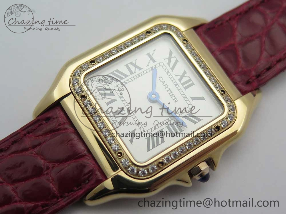 Panthère Secrete Ladies 27mm RG 8848F 1:1 Best Edition White Dial Diamonds Bezel on Red Croco Strap Ronda Quartz Stretchable 10616
