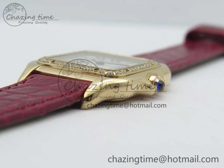 Panthère Secrete Ladies 27mm RG 8848F 1:1 Best Edition White Dial Diamonds Bezel on Red Croco Strap Ronda Quartz Stretchable 10616