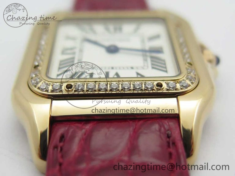 Panthère Secrete Ladies 27mm RG 8848F 1:1 Best Edition White Dial Diamonds Bezel on Red Croco Strap Ronda Quartz Stretchable 10616