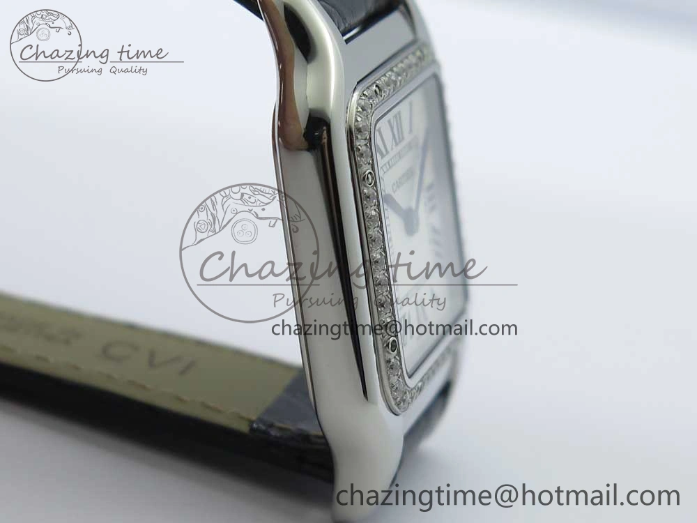 EasyCare Panthère Secrete Ladies 27mm SS 8848F 1:1 Best Edition White Dial Diamonds Bezel on Black Croco Strap Ronda Quartz 6157