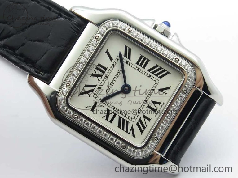 EasyCare Panthère Secrete Ladies 27mm SS 8848F 1:1 Best Edition White Dial Diamonds Bezel on Black Croco Strap Ronda Quartz 6157