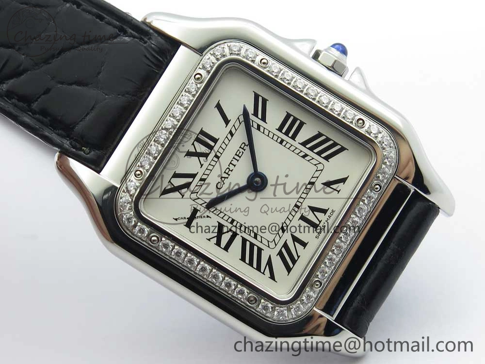 EasyCare Panthère Secrete Ladies 27mm SS 8848F 1:1 Best Edition White Dial Diamonds Bezel on Black Croco Strap Ronda Quartz 6157