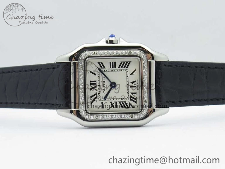 EasyCare Panthère Secrete Ladies 27mm SS 8848F 1:1 Best Edition White Dial Diamonds Bezel on Black Croco Strap Ronda Quartz 6157
