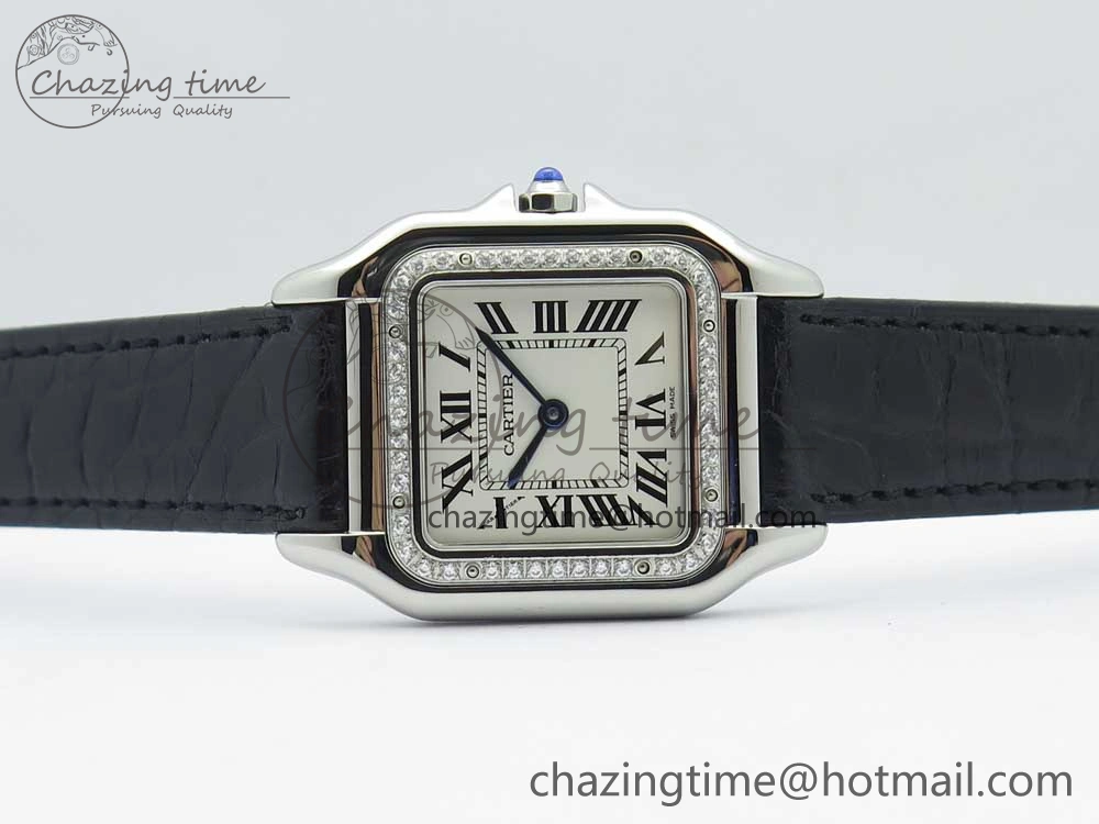 EasyCare Panthère Secrete Ladies 27mm SS 8848F 1:1 Best Edition White Dial Diamonds Bezel on Black Croco Strap Ronda Quartz 6157