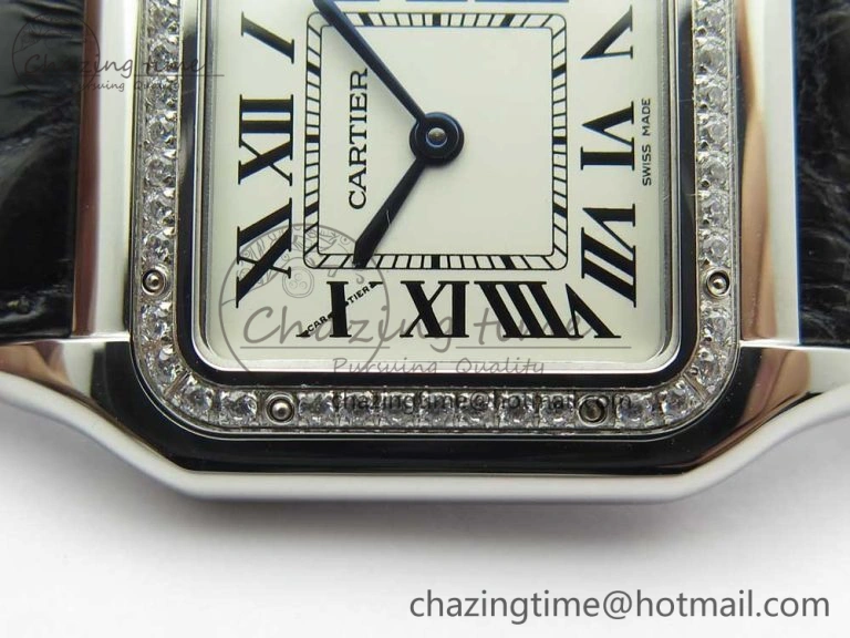 EasyCare Panthère Secrete Ladies 27mm SS 8848F 1:1 Best Edition White Dial Diamonds Bezel on Black Croco Strap Ronda Quartz 6157
