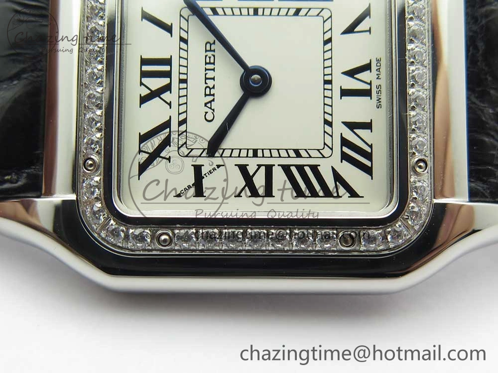 EasyCare Panthère Secrete Ladies 27mm SS 8848F 1:1 Best Edition White Dial Diamonds Bezel on Black Croco Strap Ronda Quartz 6157