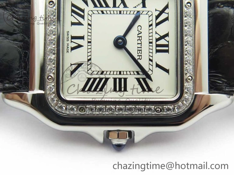 EasyCare Panthère Secrete Ladies 27mm SS 8848F 1:1 Best Edition White Dial Diamonds Bezel on Black Croco Strap Ronda Quartz 6157