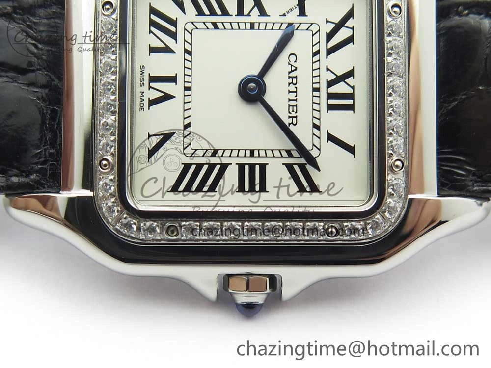 EasyCare Panthère Secrete Ladies 27mm SS 8848F 1:1 Best Edition White Dial Diamonds Bezel on Black Croco Strap Ronda Quartz 6157