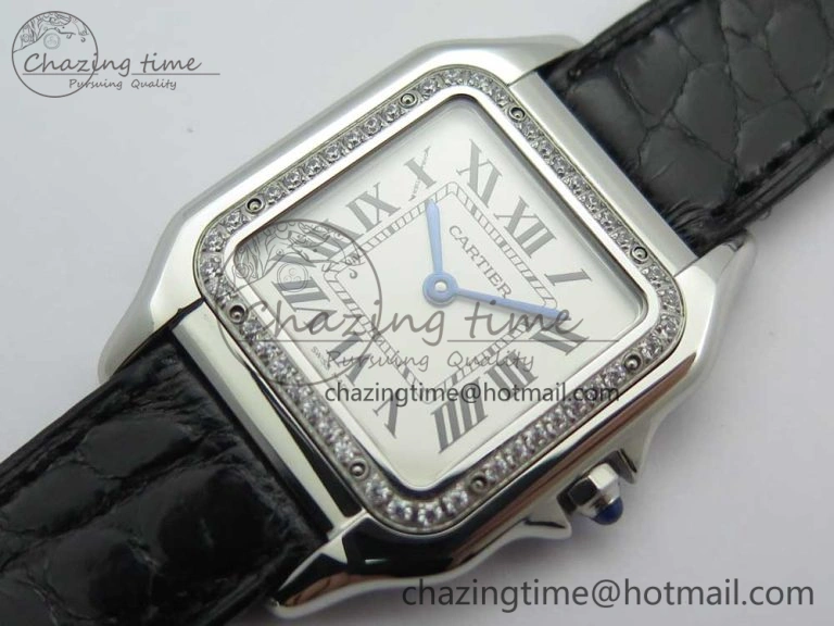 EasyCare Panthère Secrete Ladies 27mm SS 8848F 1:1 Best Edition White Dial Diamonds Bezel on Black Croco Strap Ronda Quartz 6157