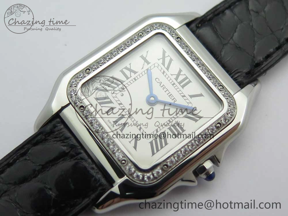 EasyCare Panthère Secrete Ladies 27mm SS 8848F 1:1 Best Edition White Dial Diamonds Bezel on Black Croco Strap Ronda Quartz 6157