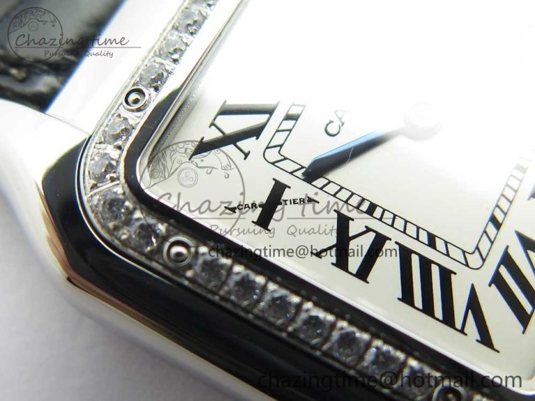 EasyCare Panthère Secrete Ladies 27mm SS 8848F 1:1 Best Edition White Dial Diamonds Bezel on Black Croco Strap Ronda Quartz 6157