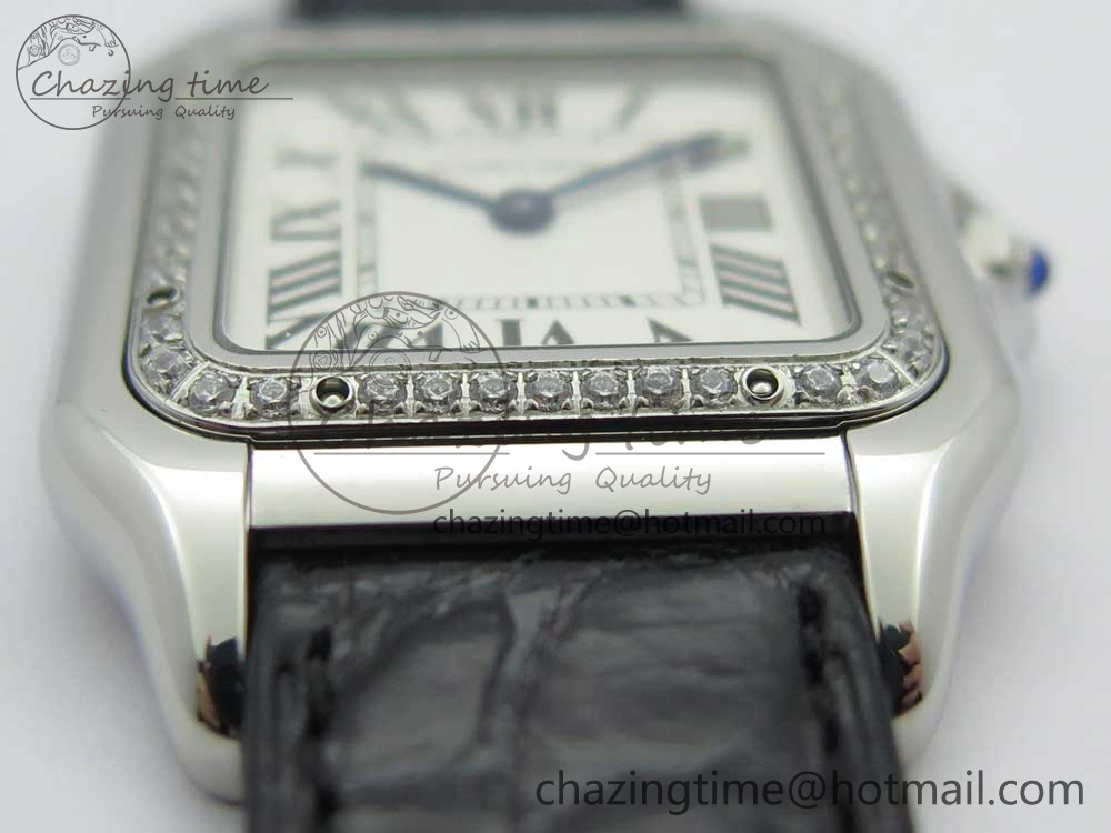 EasyCare Panthère Secrete Ladies 27mm SS 8848F 1:1 Best Edition White Dial Diamonds Bezel on Black Croco Strap Ronda Quartz 6157