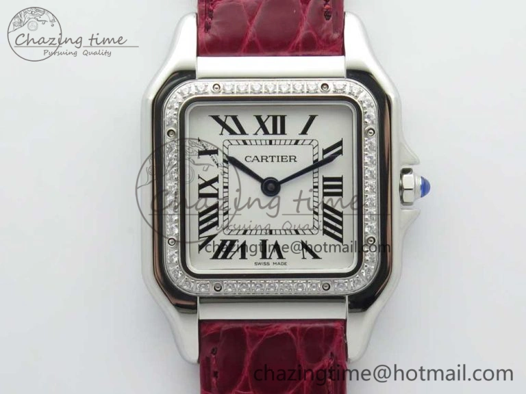Panthère Secrete Ladies 27mm SS 8848F 1:1 Best Edition White Dial Diamonds Bezel on Red Croco Strap Ronda Quartz GoAnywhere 10623