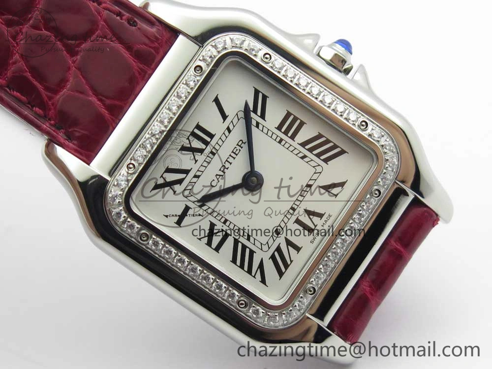 Panthère Secrete Ladies 27mm SS 8848F 1:1 Best Edition White Dial Diamonds Bezel on Red Croco Strap Ronda Quartz GoAnywhere 10623