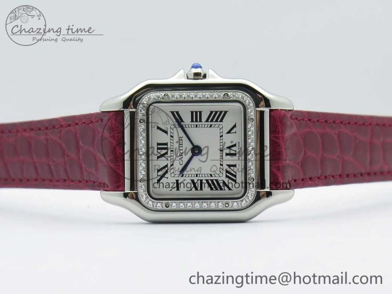 Panthère Secrete Ladies 27mm SS 8848F 1:1 Best Edition White Dial Diamonds Bezel on Red Croco Strap Ronda Quartz GoAnywhere 10623