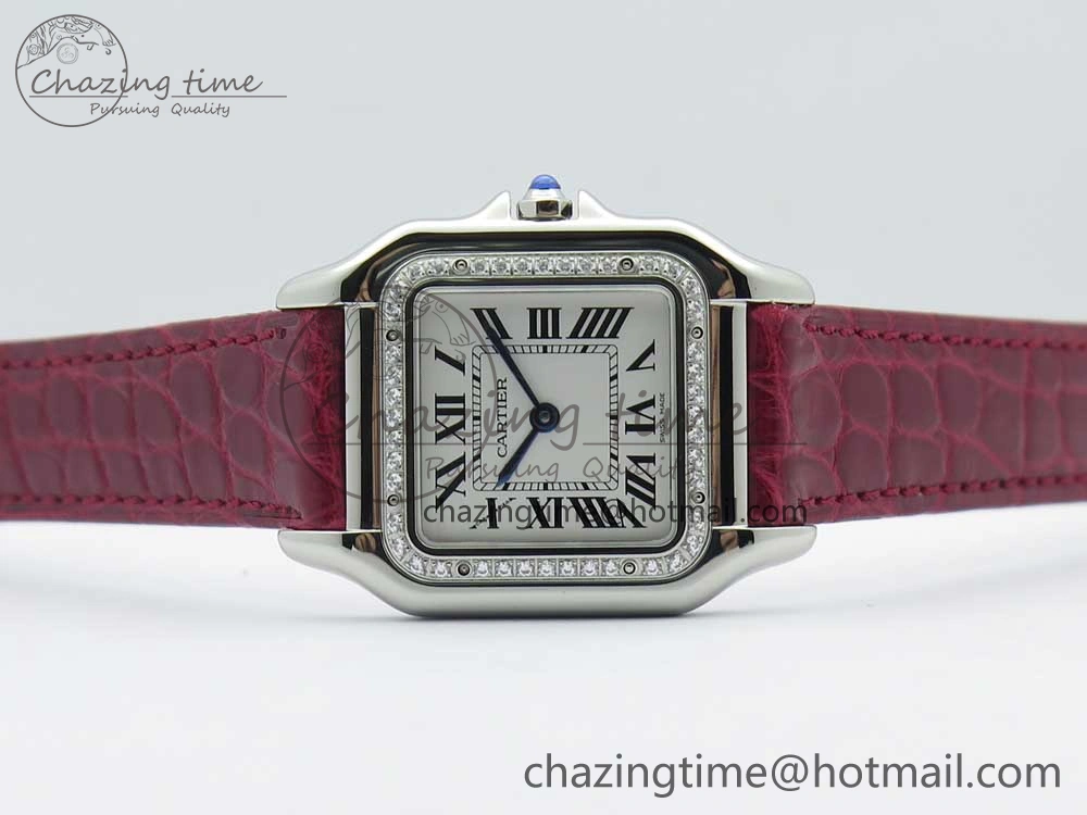 Panthère Secrete Ladies 27mm SS 8848F 1:1 Best Edition White Dial Diamonds Bezel on Red Croco Strap Ronda Quartz GoAnywhere 10623
