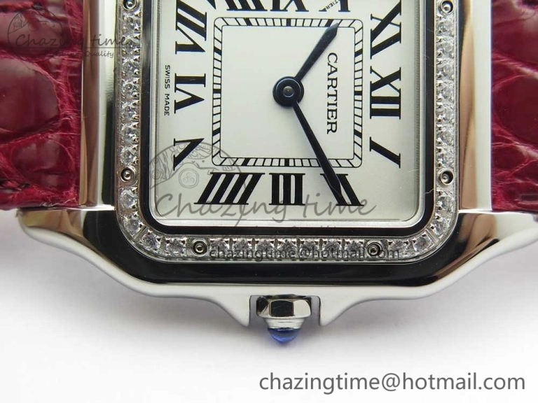 Panthère Secrete Ladies 27mm SS 8848F 1:1 Best Edition White Dial Diamonds Bezel on Red Croco Strap Ronda Quartz GoAnywhere 10623