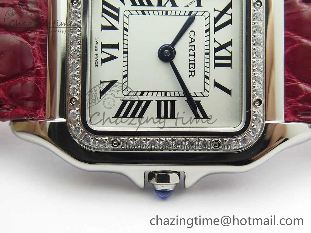 Panthère Secrete Ladies 27mm SS 8848F 1:1 Best Edition White Dial Diamonds Bezel on Red Croco Strap Ronda Quartz GoAnywhere 10623