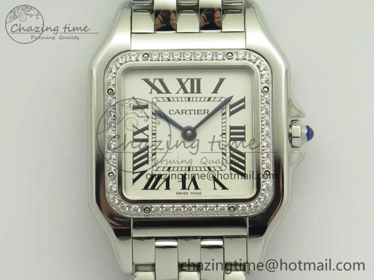 Panthère Secrete Ladies 27mm SS Diamonds Bezel K11 1:1 Best Edition White Dial on SS Bracelet Ronda Quartz NewStyle 6177