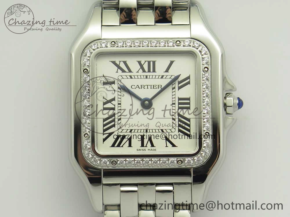 Panthère Secrete Ladies 27mm SS Diamonds Bezel K11 1:1 Best Edition White Dial on SS Bracelet Ronda Quartz Reliable 10653