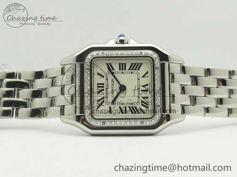 Panthère Secrete Ladies 27mm SS Diamonds Bezel K11 1:1 Best Edition White Dial on SS Bracelet Ronda Quartz Reliable 10653