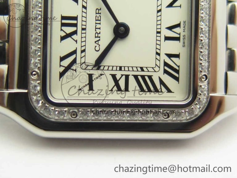 Panthère Secrete Ladies 27mm SS Diamonds Bezel K11 1:1 Best Edition White Dial on SS Bracelet Ronda Quartz Reliable 10653