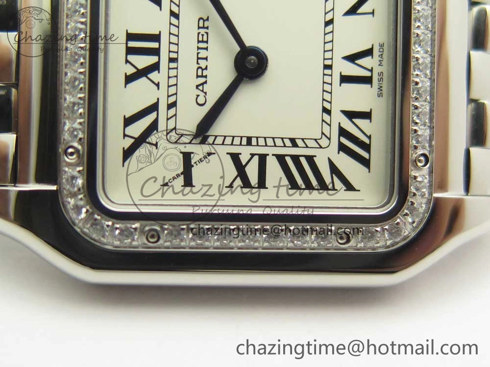 Panthère Secrete Ladies 27mm SS Diamonds Bezel K11 1:1 Best Edition White Dial on SS Bracelet Ronda Quartz Reliable 10653