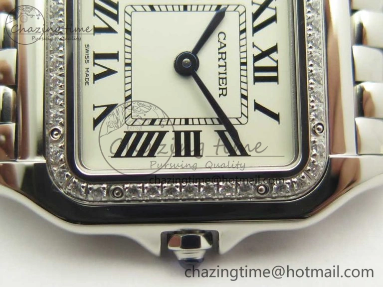 Panthère Secrete Ladies 27mm SS Diamonds Bezel K11 1:1 Best Edition White Dial on SS Bracelet Ronda Quartz Reliable 10653