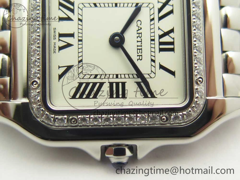 Panthère Secrete Ladies 27mm SS Diamonds Bezel K11 1:1 Best Edition White Dial on SS Bracelet Ronda Quartz Reliable 10653