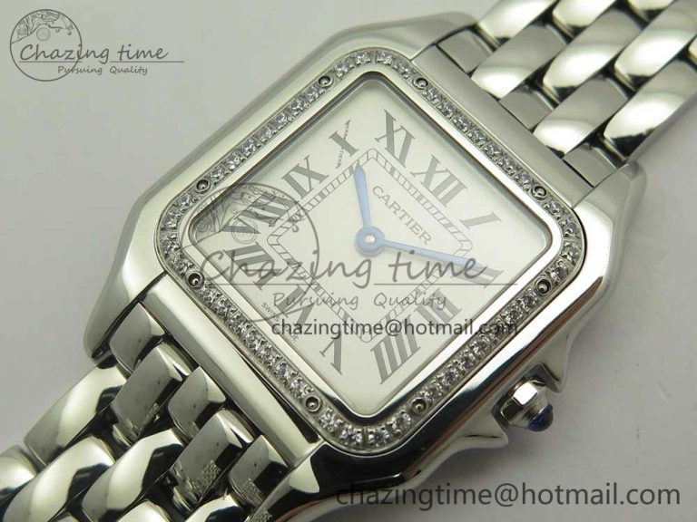 Panthère Secrete Ladies 27mm SS Diamonds Bezel K11 1:1 Best Edition White Dial on SS Bracelet Ronda Quartz Reliable 10653