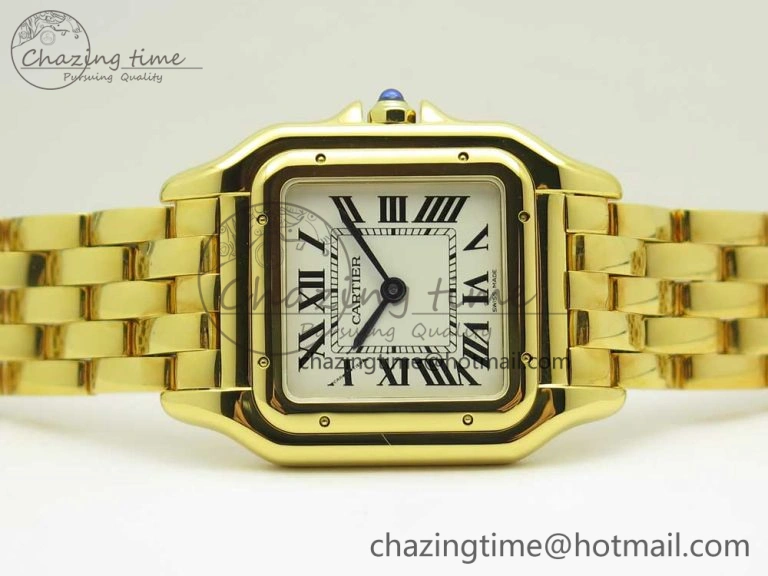 Panthère Secrete Ladies 27mm YG 8848F 1:1 Best Edition White Dial on YG Bracelet Ronda Quartz Original 6133