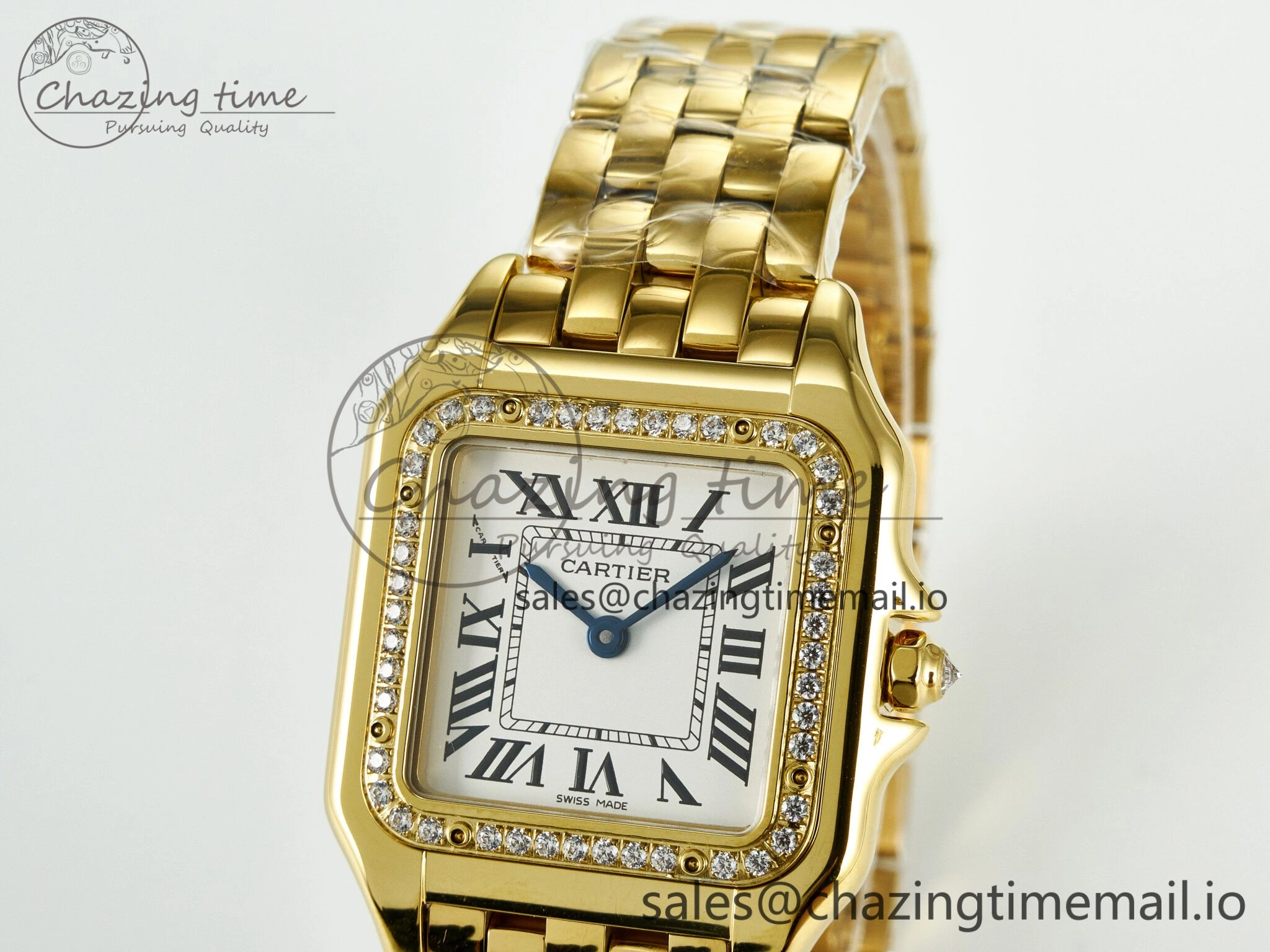 Neat Panthère Secrete Ladies 27mm YG J12F 1:1 Best Edition White Dial Diamonds Bezel on YG Bracelet Ronda Quartz 5848